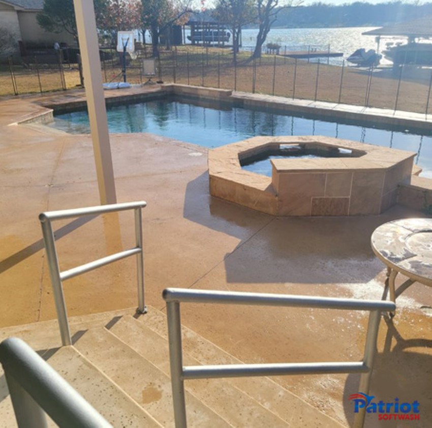 Patriot Softwash Concrete Pool Deck After - Patriot SoftWash