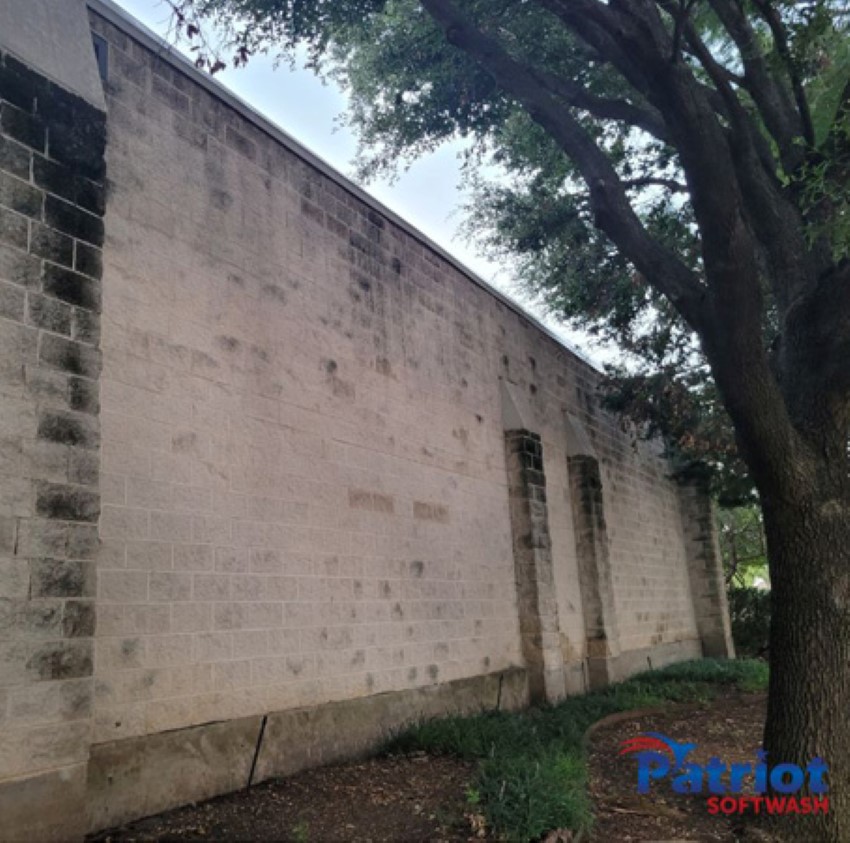 Patriot Softwash White Brick Wall Before - Patriot SoftWash